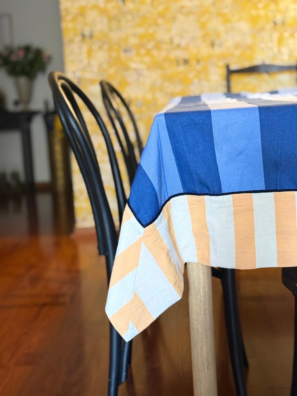 Mantel rayas azul / naranja rayas