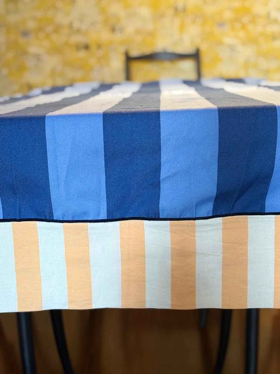 Mantel rayas azul / naranja rayas